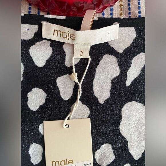 Maje Mini Dress Size 6 Rosima Black & White Ruched Wrap Front Long Sleeve NWT - Picture 8 of 16